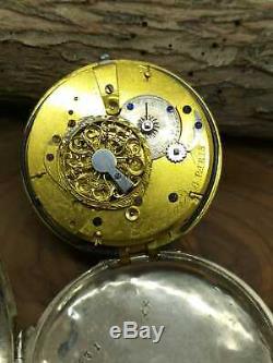 Rare Antique Chaupard Verge Fusee Alarm Pocket Watch Silver Hand winding Running