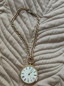 Rare Antique Cylindre 10 Rubis 18k Gold Pocket Watch With Chain
