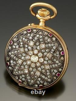 Rare Antique Diamond and Ruby 14K Gold Case Swiss Pocket Watch CA880s