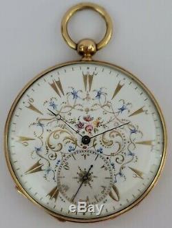 Rare Antique French 18K Solid Gold Enamel & Diamond watch by Le Roy for Ottoman