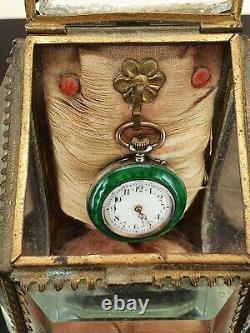 Rare Antique French Bevelled Glass Ormolu Casket Pocket Watch Holder Case. NICE1
