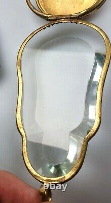 Rare Antique Imperial Desk Men's Pocket Watch Holder Case Brass Red Glass