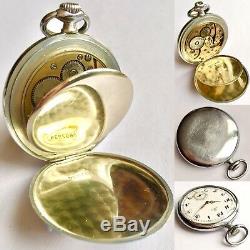 Rare Antique Omega Mechanical 15 Jewles Enamel Dial Mineral Crystal Pocket Watch