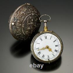 Rare Antique Quarter Hour Repeater Pocket Watch Repousse Silver Pair Case Jodin