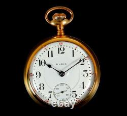 Rare Antique Railroad 21J 18s Elgin Father Time Gold Pocket Watch Mint Serviced