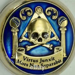 Rare Antique Victorian Masonic Memento Mori Skull&Bones silver&enamel watch 1850