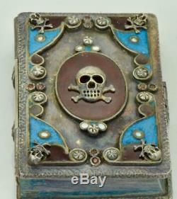 Rare Antique Victorian Memento Mori Skull Lip watch&Masonic Bible book box c1890