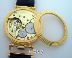 Rare Big ANTIQUE OMEGA Swiss Wristwatch with Porcelain Dial Gilt case