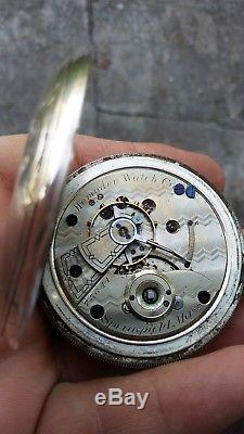 Rare Heavy Early Antique Hampden Hunter Coin Silver Pocket Watch Size 18 KW KS