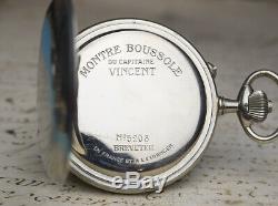 Rare Oversized COMPASS & CHRONOGRAPH Antique Pocket Watch patent Captain Vincent