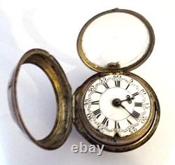 Rare Silver Pair Case Watch Verge Fusee Square Pillars Working Serviced C1755