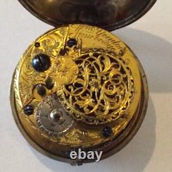 Rare Silver Pair Case Watch Verge Fusee Square Pillars Working Serviced C1755