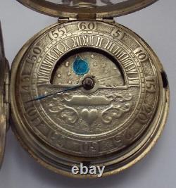 Rare Silver Sun And Moon Watch Champleve Dial P/case Verge Fusee Working C1864