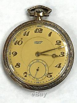 Rare Swiss TISSOT Antique Solid 14K Yellow Gold Pocket Watch WORKING! WARRANTY