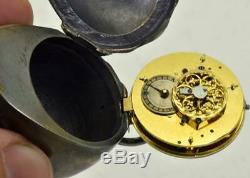 Rare antique French Memento Mori silvered Skull Verge Fusee pocket watch c1800s