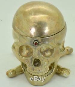 Rare antique French Memento Mori smiling Skull Verge Fusee pocket watch+stand