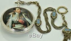 Rare antique French Napoleon I era Silver&Enamel Verge Fusee CALENDAR watch&fob