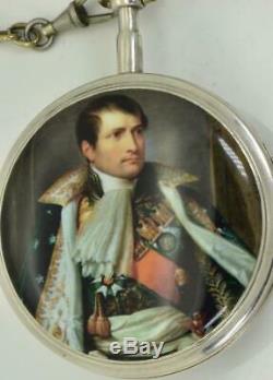 Rare antique French Napoleon I era Silver&Enamel Verge Fusee CALENDAR watch&fob