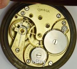 Rare antique Omega gunmetal Automaton Memento Mori SKULL pocket watch c1900s