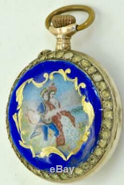 Rare antique Swiss silver, pearls&enamel ladies pendant watch. FOR REPAIR