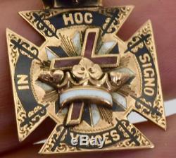 Rare antique Victorian 14K solid gold&enamel Masonic/Templars pocket watch fob