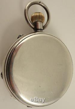 Rare antique silver moon phase Goliath pocket watch with 3 subsidiary dials
