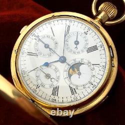 Repeater Moon Phase Triple-Date Chronograph pocket watch antique gold rare vinta