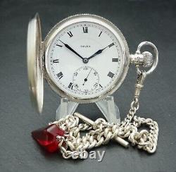 Rolex 15 Jewel Sterling Silver Full Hunter Pocket Watch with Albert chain