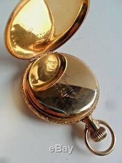 SOLID 14k Gold Antique 1896 Waltham 7 Jewel 0 Size Hunter's Case Pocket Watch