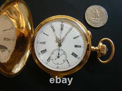 SOLID 18K GOLD FULL HUNTER MINUTE REPEATER CHRONOGRAPH POCKET WATCH Ca1890