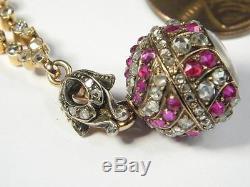 STUNNING ANTIQUE RUSSIAN 18K GOLD DIAMOND & RUBY FOB WATCH BROOCH c1910 BOXED