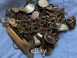 STUNNING LOT OF ANTIQUE VINTAGE GOLD FILLED POCKET WATCH FOBS & CHAINS 307g