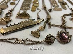 STUNNING LOT OF ANTIQUE VINTAGE GOLD FILLED POCKET WATCH FOBS & CHAINS 307g