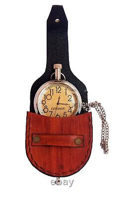 Set of 5 Nautical Vintage American Elgin Look Antique 2Pocket Watch Leather Box