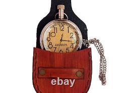 Set of 5 Nautical Vintage American Elgin Look Antique 2Pocket Watch Leather Box