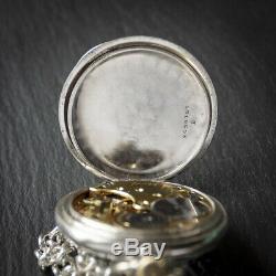Silver Omega 15 jewel Pocket Watch + Silver Albert Chain