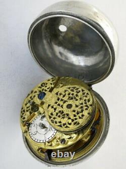 Silver pair cased verge pocket watch London, c1730