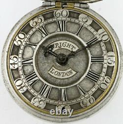 Silver pocket watch, pair cases, verge, champleve dial London, 1748