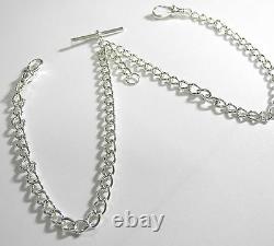 Solid Sterling Silver Pocket Watch Double Curb Albert Chain Fob. 925 FA47