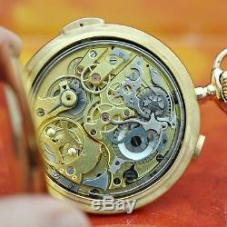 Special Antique Minute Repeater Chronograph 18k Solid Gold Hunter Pocket Watch