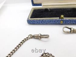 Sterling Silver Double Albert Watch Chain with George III Coin Fob Antique 1928