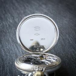 Sterling Silver Rolex Half Hunter Pocket Watch with Albert Chain + Case