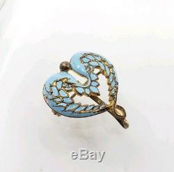 Stunning Antique Art Nouveau Enamel Angel Wings Pocket Watch Pin Brooch