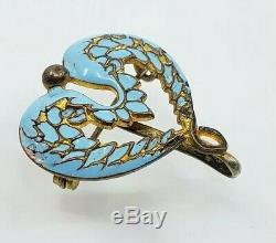 Stunning Antique Art Nouveau Enamel Angel Wings Pocket Watch Pin Brooch