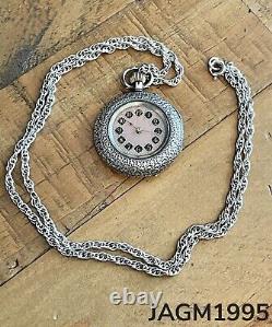 Stunning Antique Ornate Pocket Fob watch Victorian solid silver + chain c1900