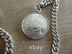 Stunning Antique Solid Sterling Silver Single Albert Pocket Watch Chain & Fob