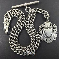 Stunning HEAVY Antique Solid Silver Double Albert Pocket Watch Chain Chester