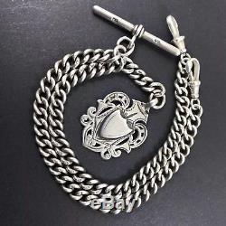 Stunning HEAVY Antique Solid Silver Double Albert Pocket Watch Chain Chester