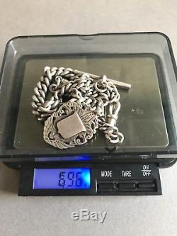 Stunning Heavy Solid Silver Double Albert Pocket Watch Chain Chester 69.6g