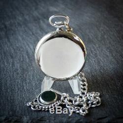 Stunning Omega Open Faced Pocket Watch + Solid Sterling Silver Antique Chain